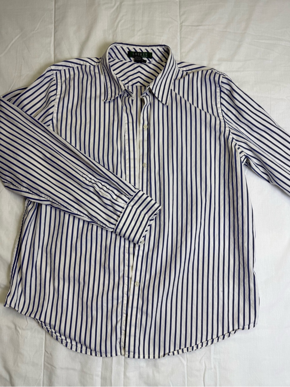 Ralph Lauren White Shirt with Navy Vertical Stripes